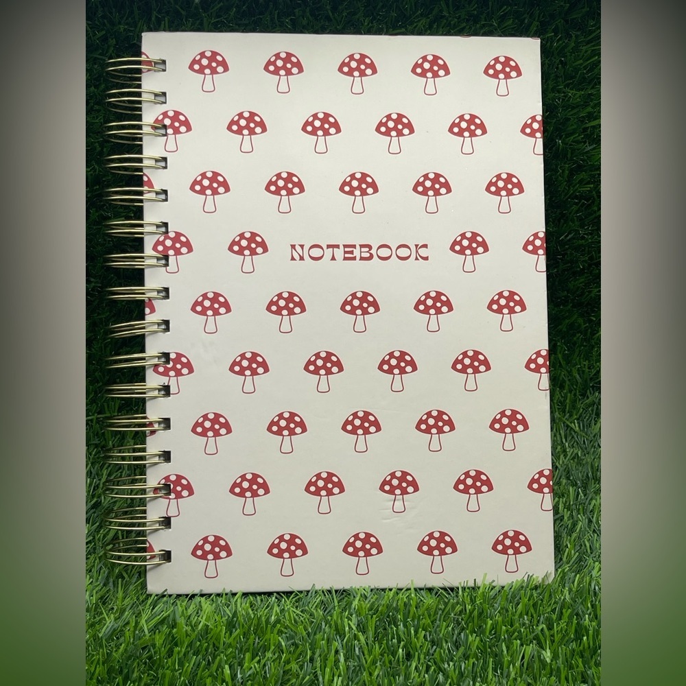 Elum Mushroom AOP Hardcover Spiral Notebook Journal, Pink, NWOT